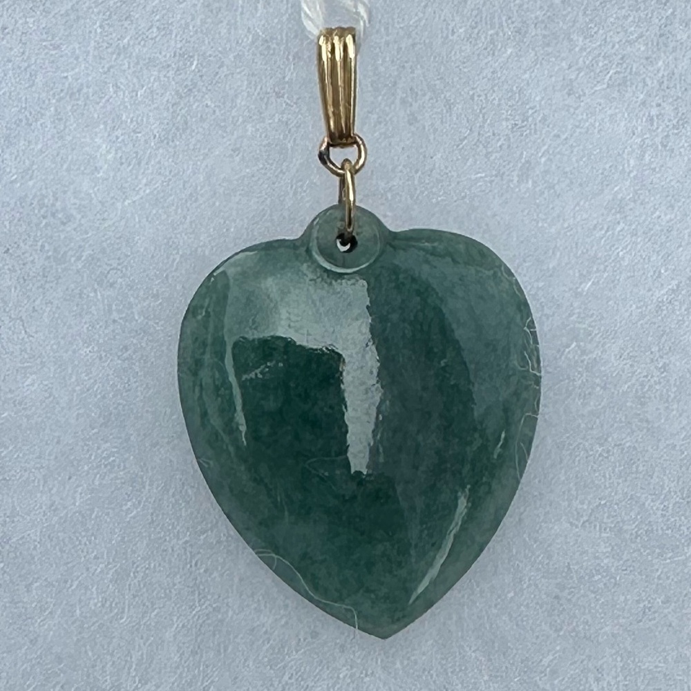 Vintage Green Jade Heart with 14k Gold Bail